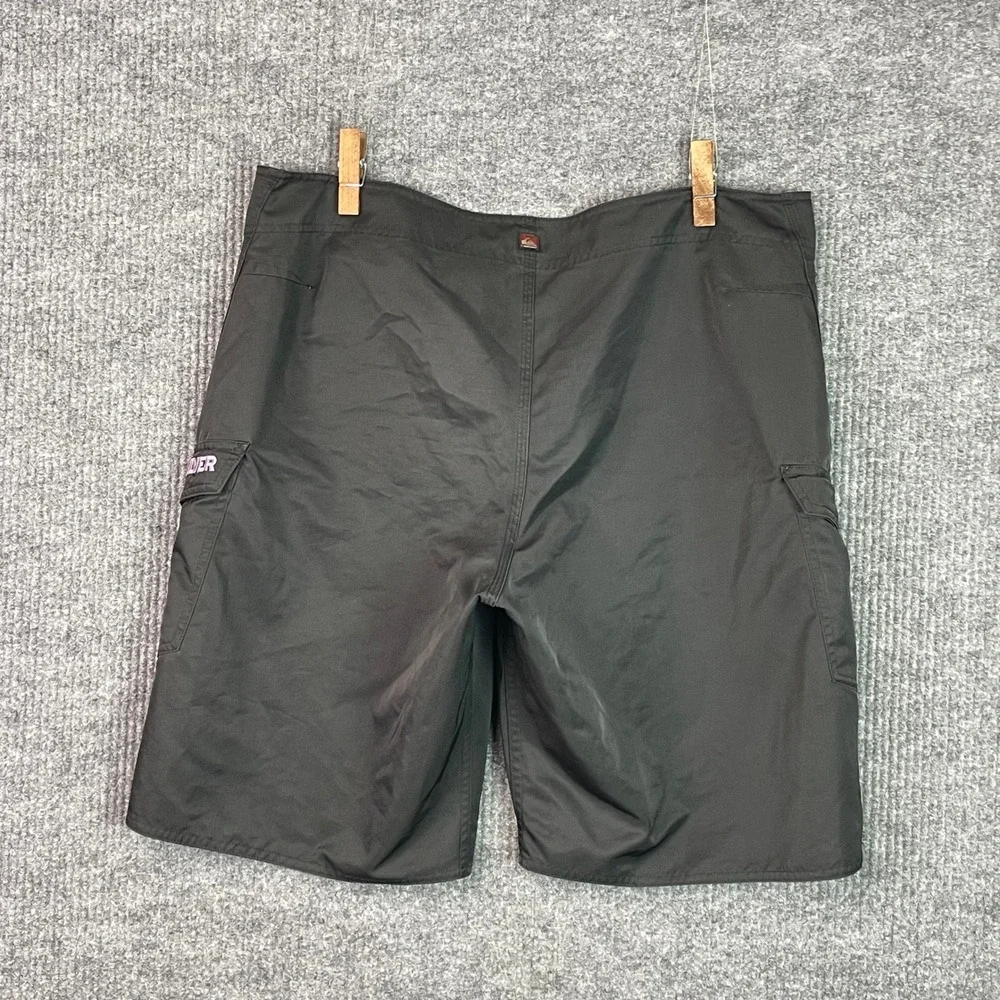 Quiksilver Board Shorts Mens 36 Black Cargo Swim Trunks Embroidered Logo Surf